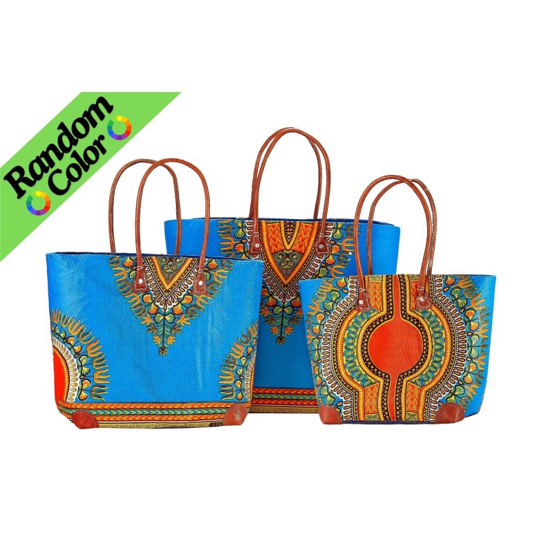 Dashiki Print Beach Tote shown in Blue — also available in Yellow and Red