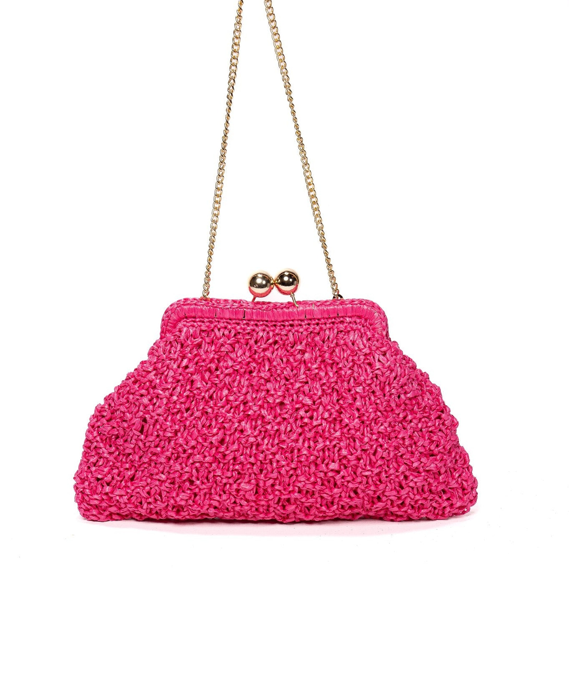Fuchsia Raffia Kiss-Lock Clutch