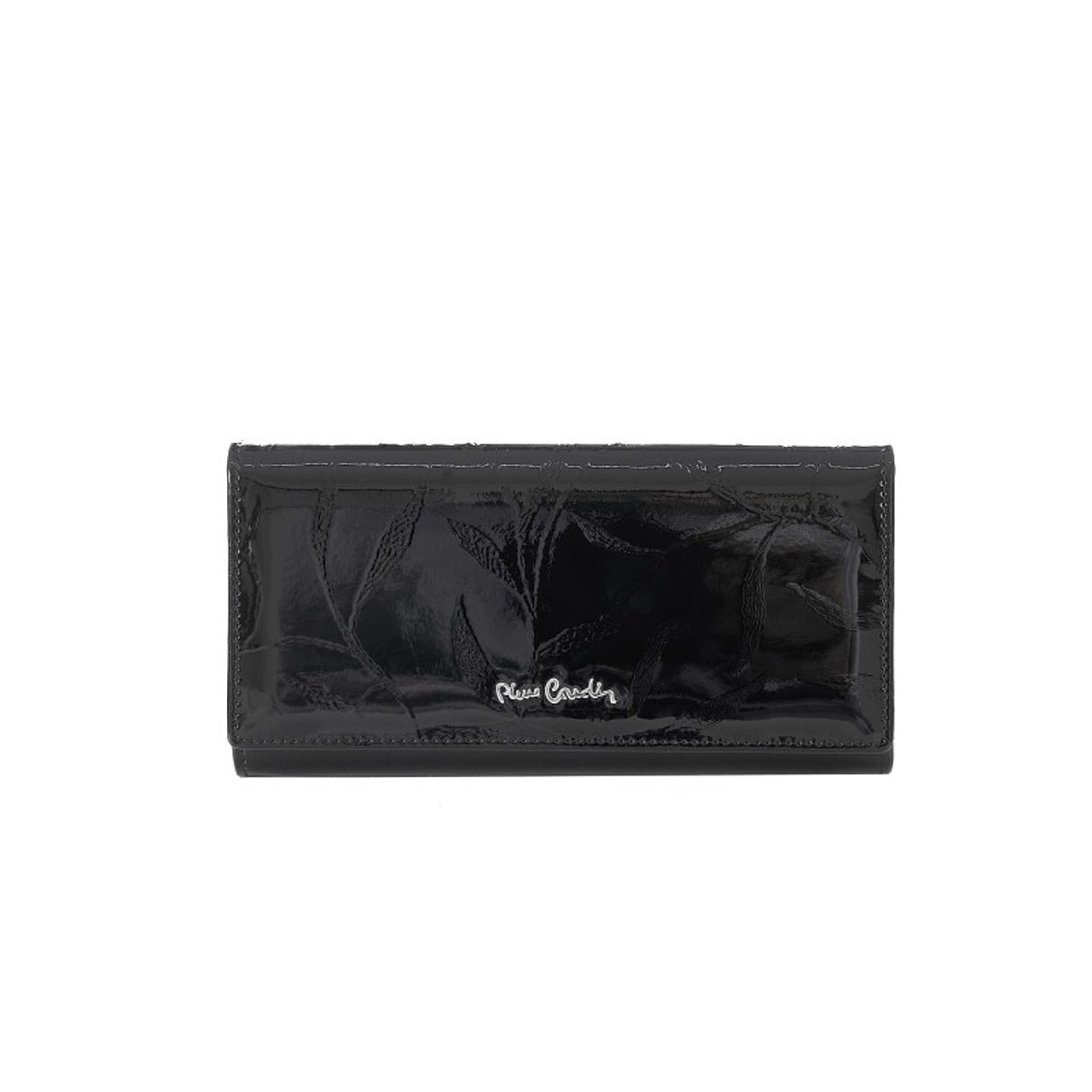 Black Patent Button-Flap Wallet