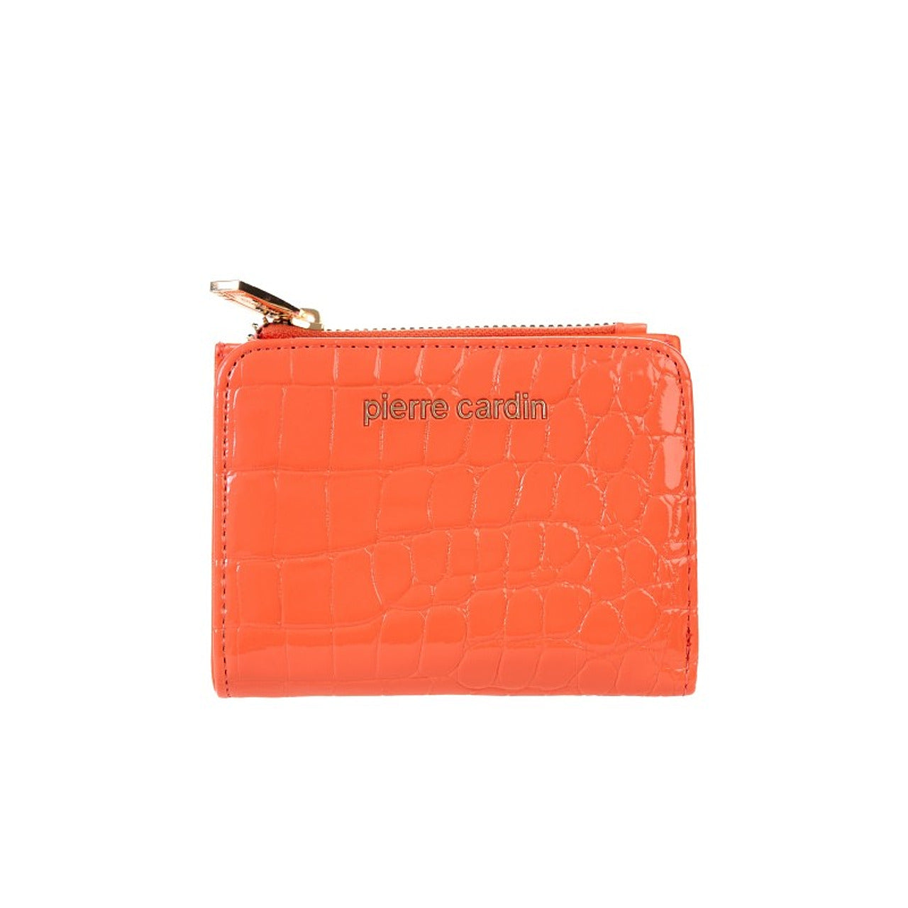 Orange Croc-Embossed Zip Wallet